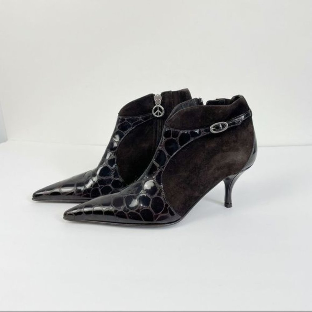 Donald J. Pliner Risha Pointed Toe Suede & Croc Embossed Leather Ankle booties